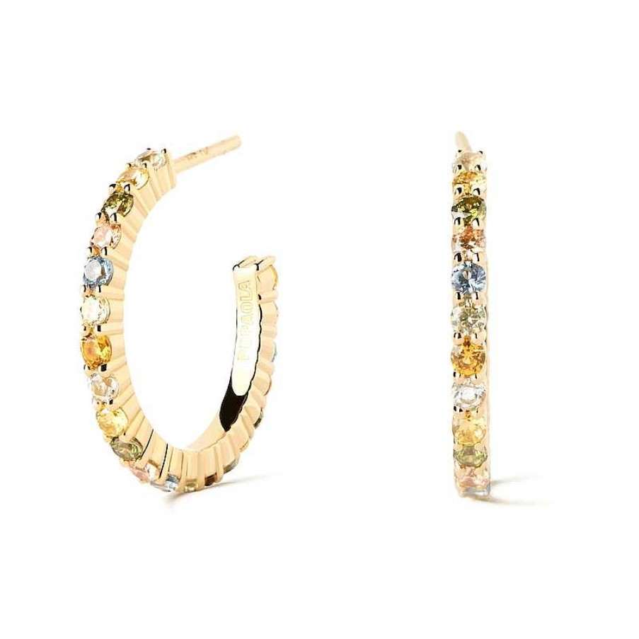 Zales Pdpaola At Zales Multi-Color Cubic Zirconia Open Hoop Earrings In Sterling Silver With 18K Gold Plate Earrings