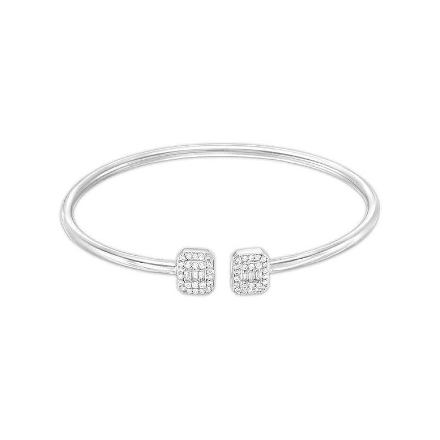 Zales 1/2 Ct. T.W. Emerald-Shaped Multi-Diamond Double Open Flex Bangle In 10K White Gold - 7.5" Bracelets