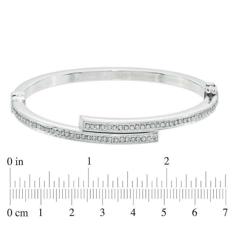 Zales Diamond Fascination Bypass Slip-On Bangle In Sterling Silver With Platinum Plate Bracelets