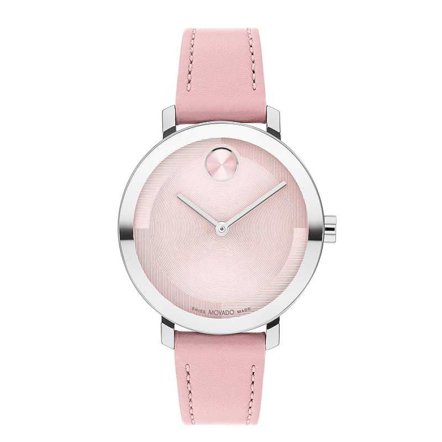 Movado Bold Ladies' Movado Bold® Evolution Pink Leather Strap Watch With Textured Tonal Pink Dial (Model: 3601159) Watches