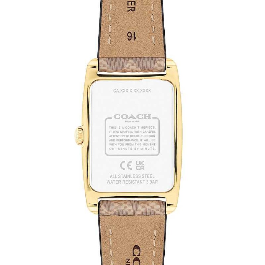 Coach Ladies' Coach Reese Gold-Tone Ip Brown Leather Strap Watch With Rectangular White Dial (Model: 14504355) Watches