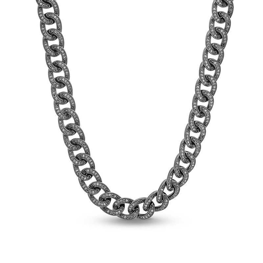 Zales Vera Wang Men 4-3/8 Ct. T.W. Black Diamond Curb Chain Necklace In Sterling Silver With Black Ruthenium - 20" Necklaces