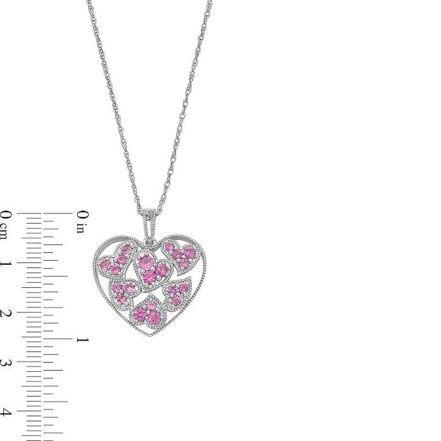 Zales Pink Lab-Created Sapphire Scatter Hearts Open Frame Pendant In Sterling Silver Necklaces