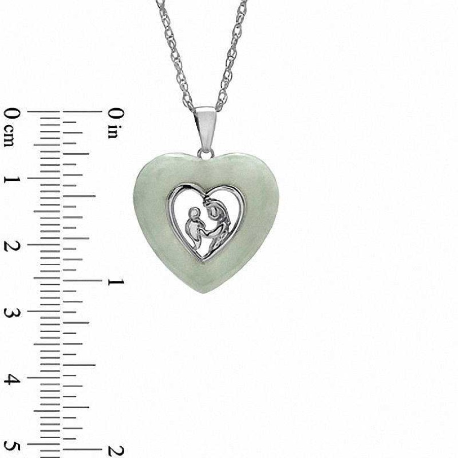 Zales Heart-Shaped Green Jade Motherly Love Pendant In Sterling Silver Necklaces