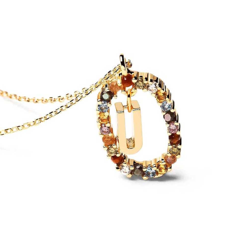 Zales Pdpaola At Zales Multi-Color "U" Pendant In Sterling Silver With 18K Gold Plate Necklaces