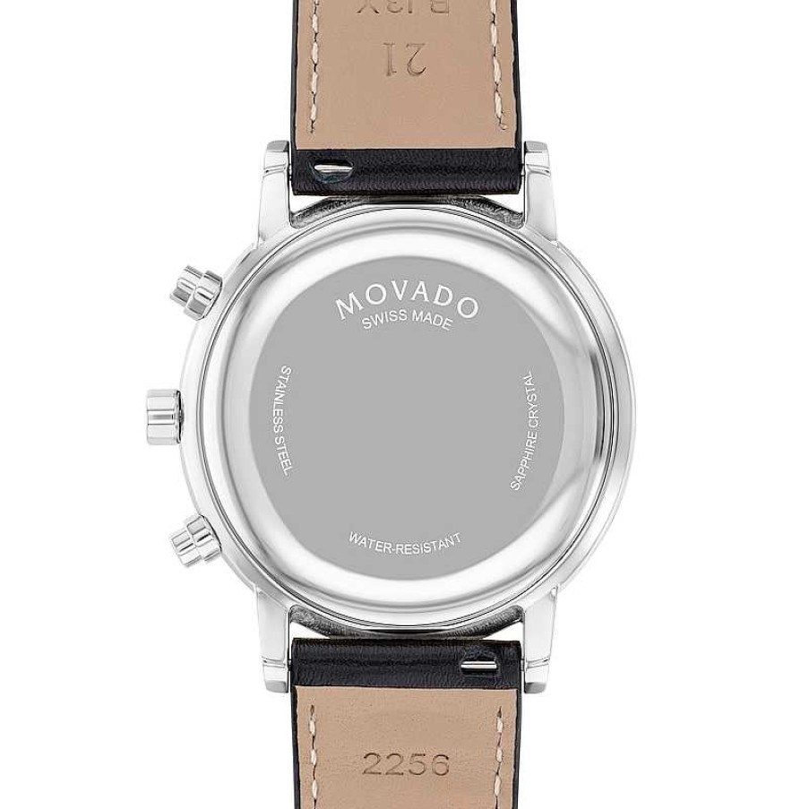 Movado Men'S Movado Museum® Classic Black Strap Chronograph Watch With Black Dial And Date Window (Model: 0607778) Watches