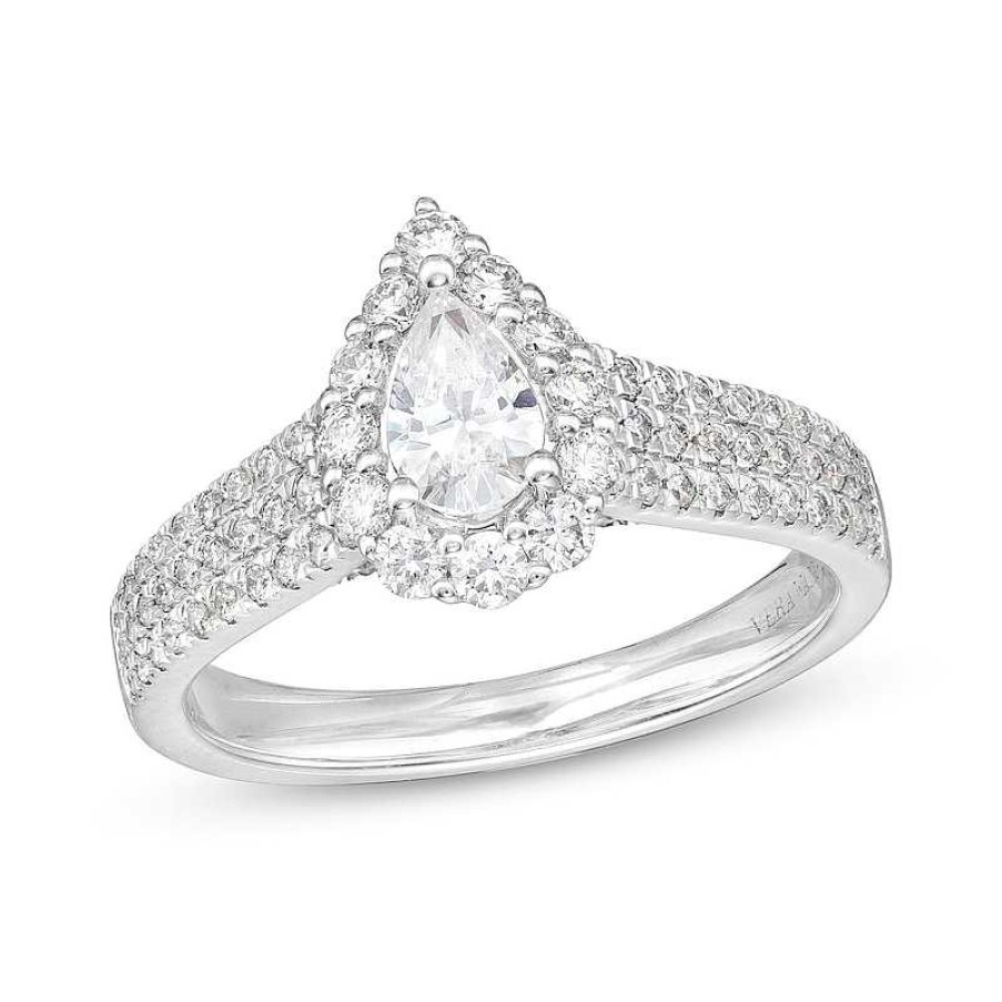 Zales Vera Wang Love Collection 1-1/4 Ct. T.W. Pear-Shaped Diamond Flower Frame Engagement Ring In 14K White Gold (I/Si2) Rings