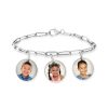 Zales Photo Disc Charm And Paper Clip Link Chain Bracelet In Sterling Silver (3 Charms And Images) - 7.5" Bracelets