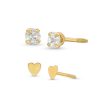 Zales Child'S Cubic Zirconia Solitaire And Flat Heart Stud Earrings Set In 14K Gold Earrings