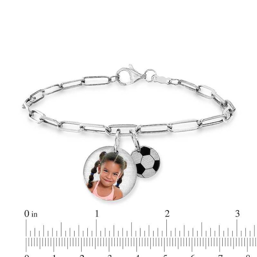 Zales Photo And Sport Disc Charms Paper Clip Link Bracelet In Sterling Silver (1 Image And Sport) - 7.5" Bracelets