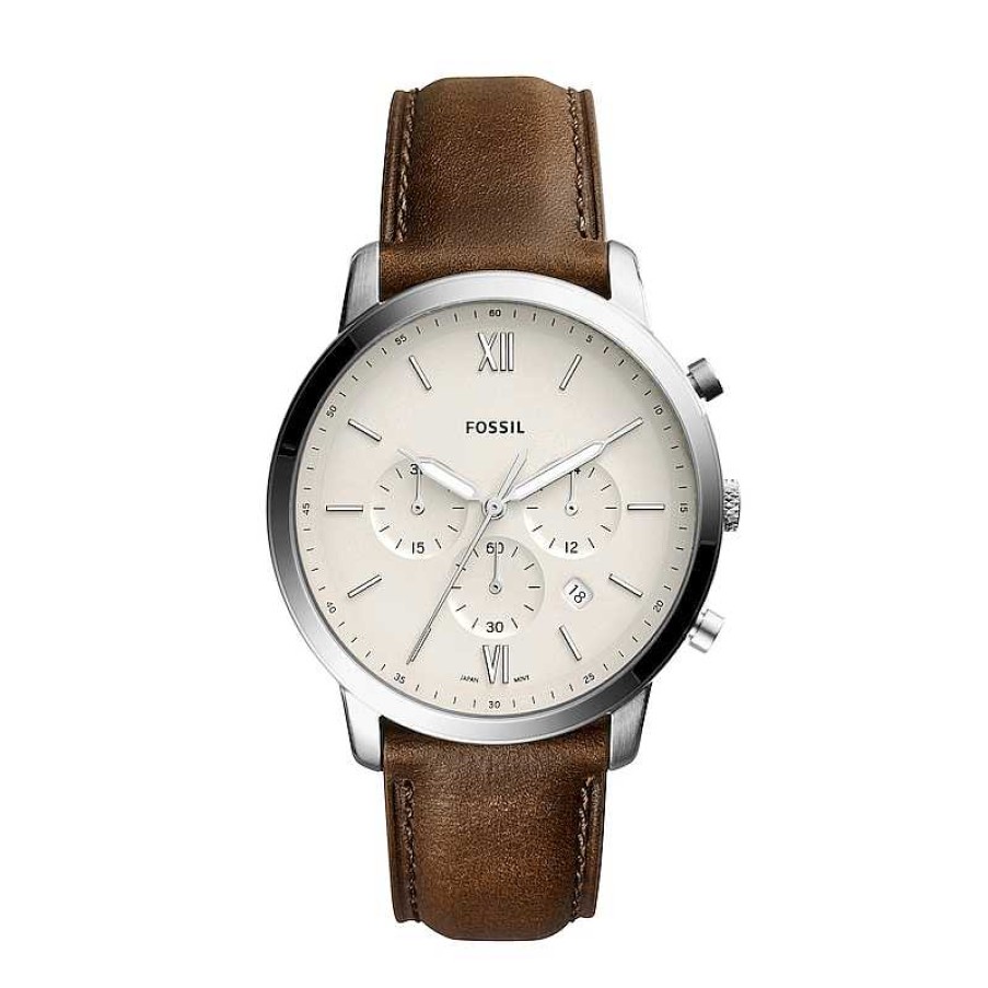 Fossil Men'S Fossil Neutra Chronograph Brown Leather Strap Watch With White Dial (Model: Fs5380) Watches