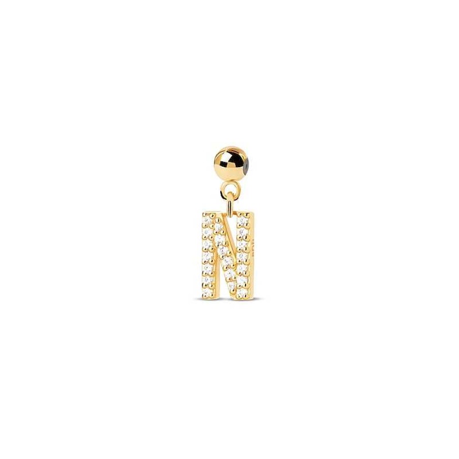 Zales Pdpaola At Zales Cubic Zirconia Letter "N" Initial Bead Charm In Sterling Silver With 18K Gold Plate Necklaces