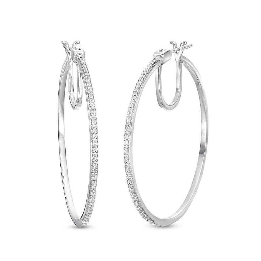 Zales 1/4 Ct. T.W. Diamond Hoop Earrings In 10K White Gold Earrings