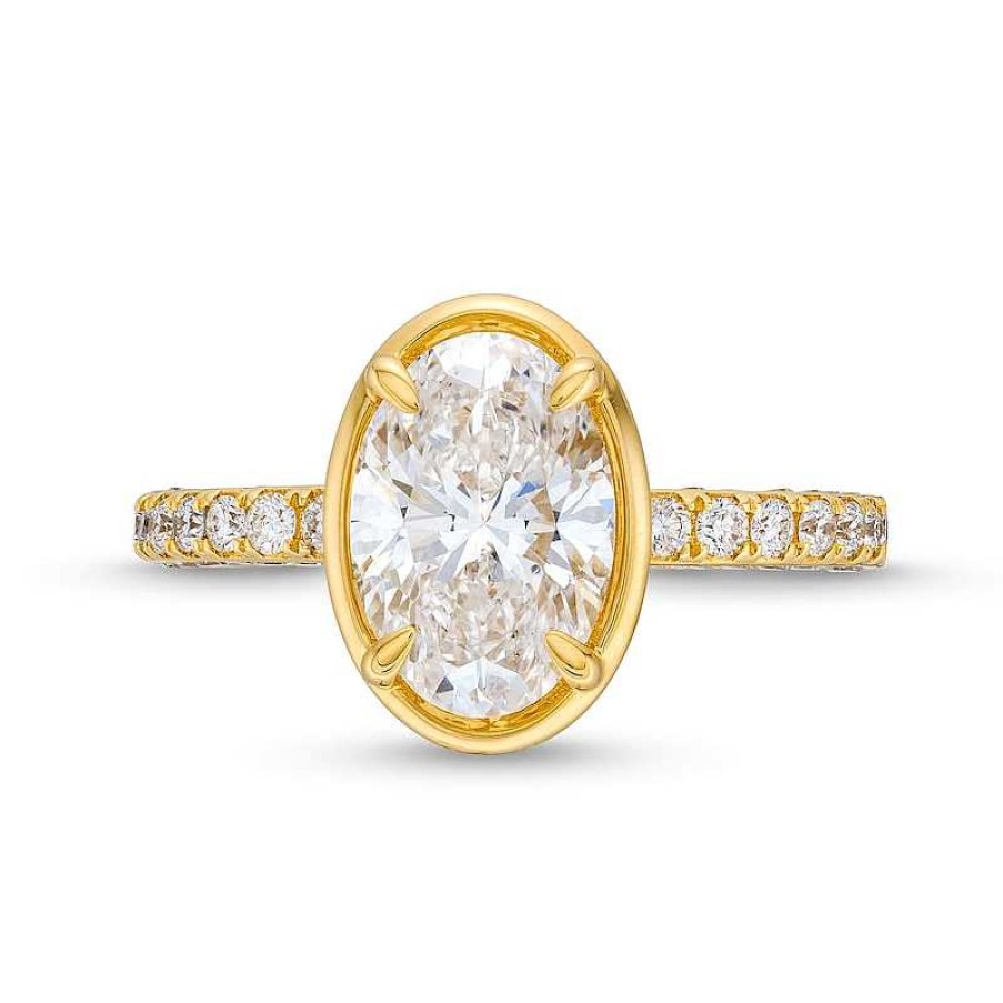 Zales True Lab-Created Diamonds By Vera Wang Love 2-3/4 Ct. T.W. Oval Diamond Bezel Frame Engagement Ring In 14K Gold (F/Vs2) Rings