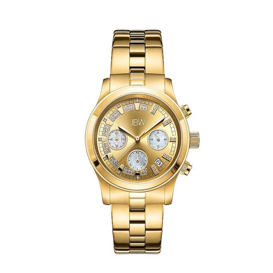 JBW Ladies' Jbw Alessandra Diamond And Crystal 18K Gold Plate Chronograph Watch With Gold-Tone Dial (Model: Jb-6217-E) Watches