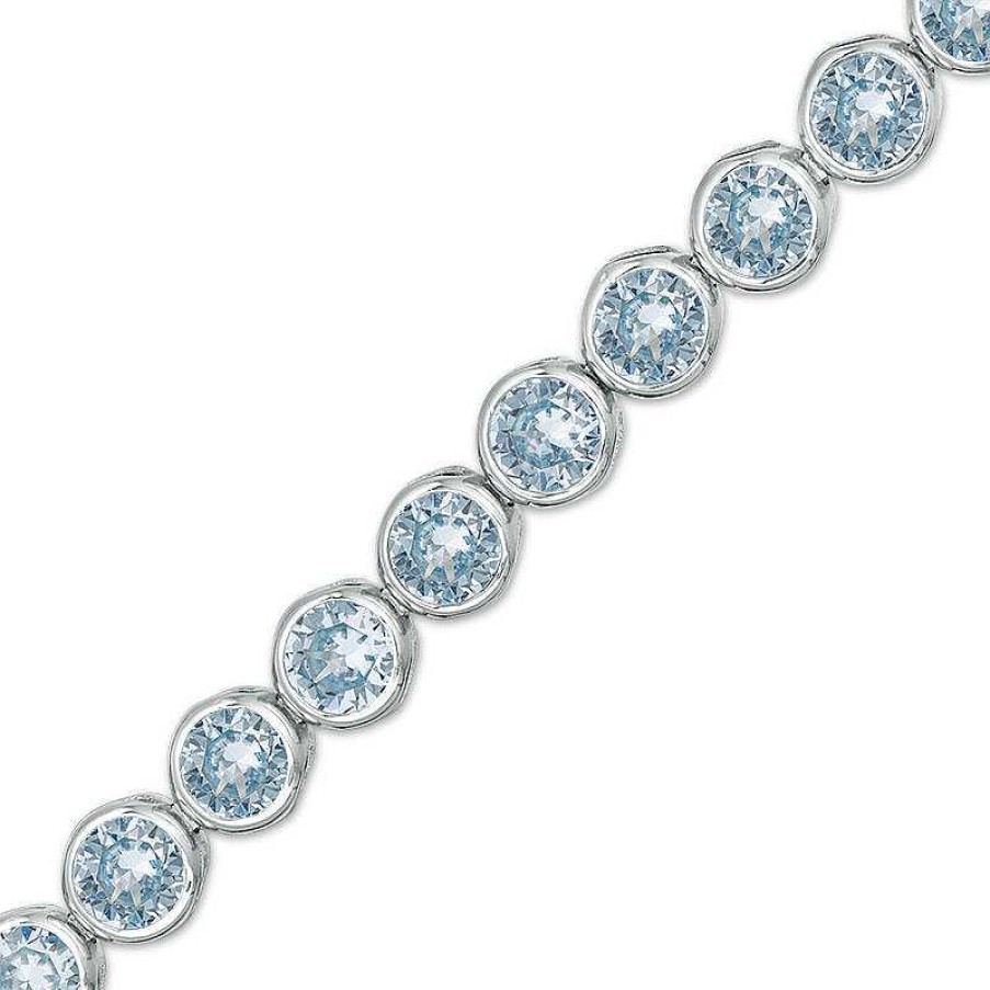 Zales Simulated Aquamarine Bezel-Set Tennis Bracelet In Sterling Silver - 7.25" Bracelets