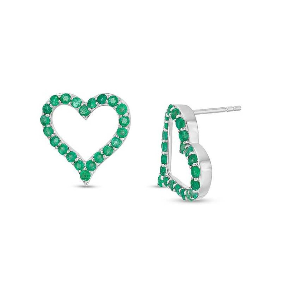 Zales Emerald Heart Outline Stud Earrings In Sterling Silver Earrings