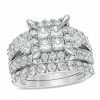 Zales 4 Ct. T.W. Quad Princess-Cut Diamond Frame Three Piece Bridal Set In 14K White Gold Rings