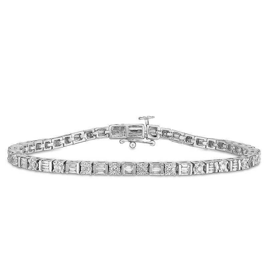 Zales 1/2 Ct. T.W. Baguette And Round Diamond Tennis Bracelet In 10K White Gold Bracelets