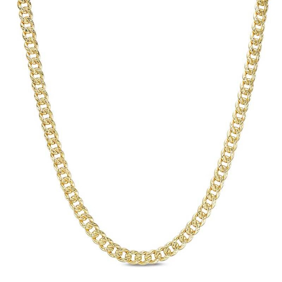 Zales Italian Gold Men'S 5.6Mm Diamond-Cut Cuban Curb Chain Necklace In Hollow 10K Gold - 22" Necklaces