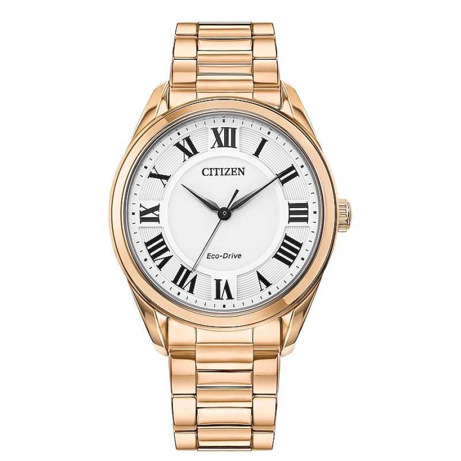 Citizen Ladies' Citizen Eco-Drive® Arezzo Rose-Tone Watch With White Dial (Model: Em0973-55A) Watches