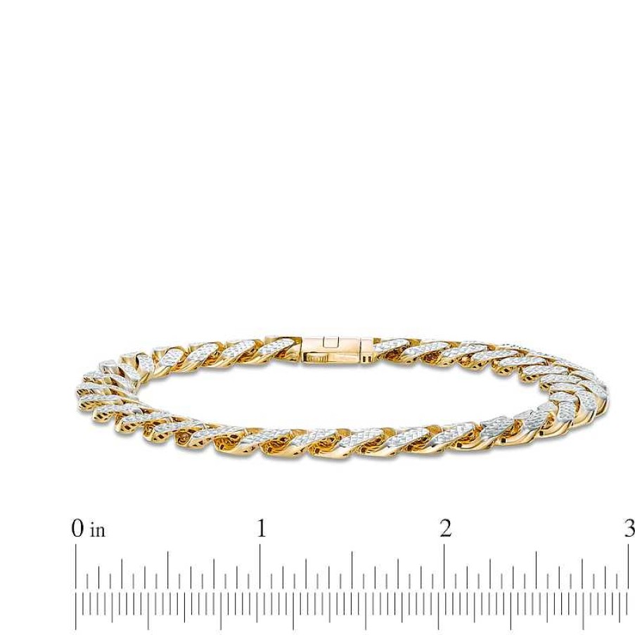 Zales Men'S 9.5Mm Diamond-Cut Curb Chain Bracelet In Hollow 14K Two-Tone Gold - 8.25" Bracelets