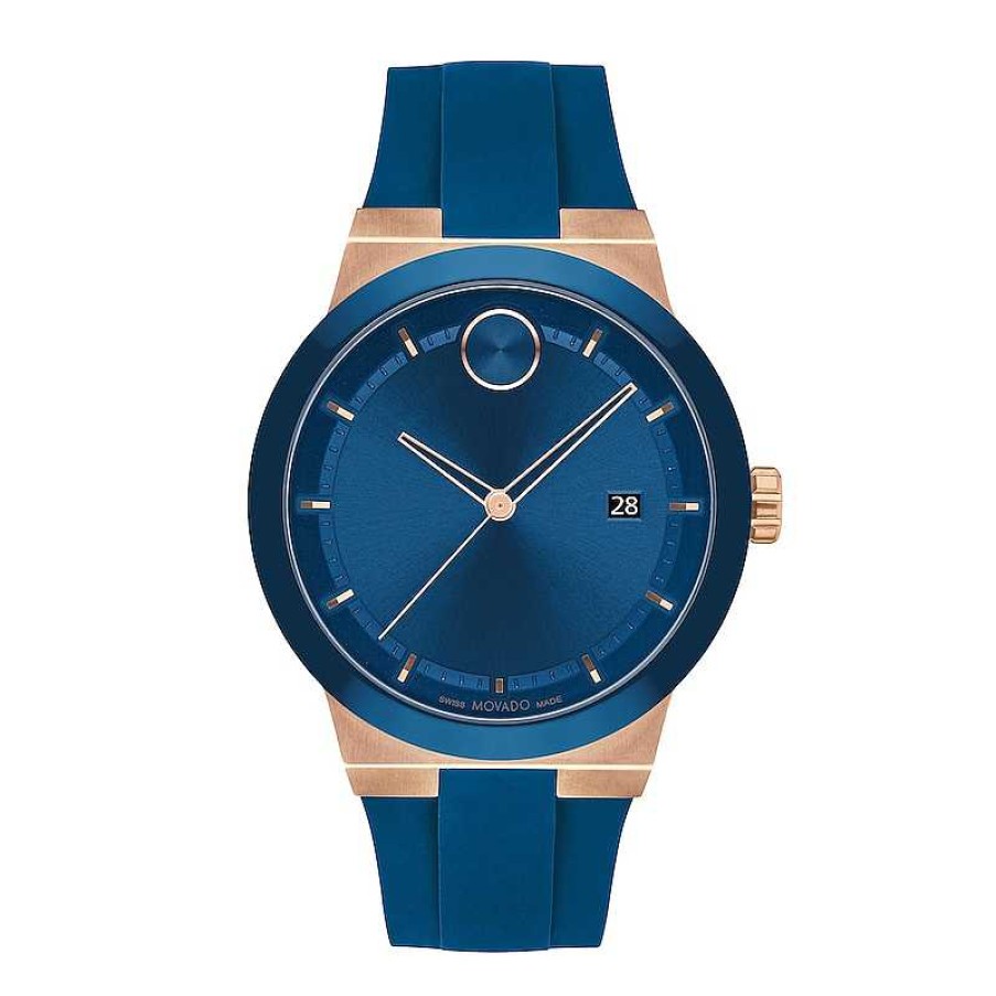 Movado Men'S Movado Bold® Fusion Rose-Tone Ip Blue Strap Watch With Blue Dial And Date Window (Model: 3601140) Watches