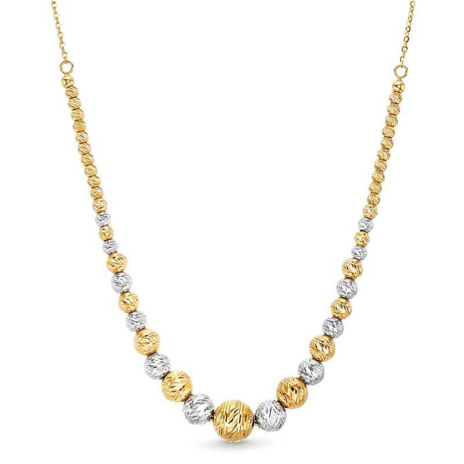 Zales Oro Diamante Graduating Brilliance Bead Necklace In Hollow 14K Two-Tone Gold Necklaces