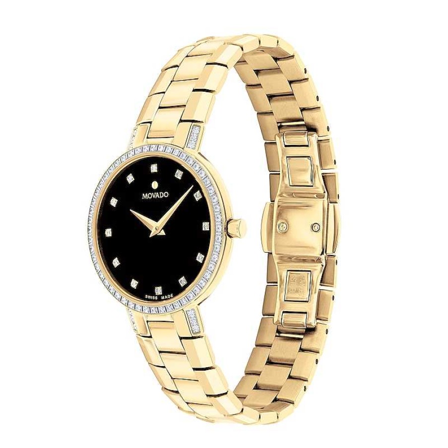 Movado Ladies' Movado Faceto 1/3 Ct. T.W. Diamond Gold-Tone Pvd Watch With Black Dial (Model: 0607644) Watches