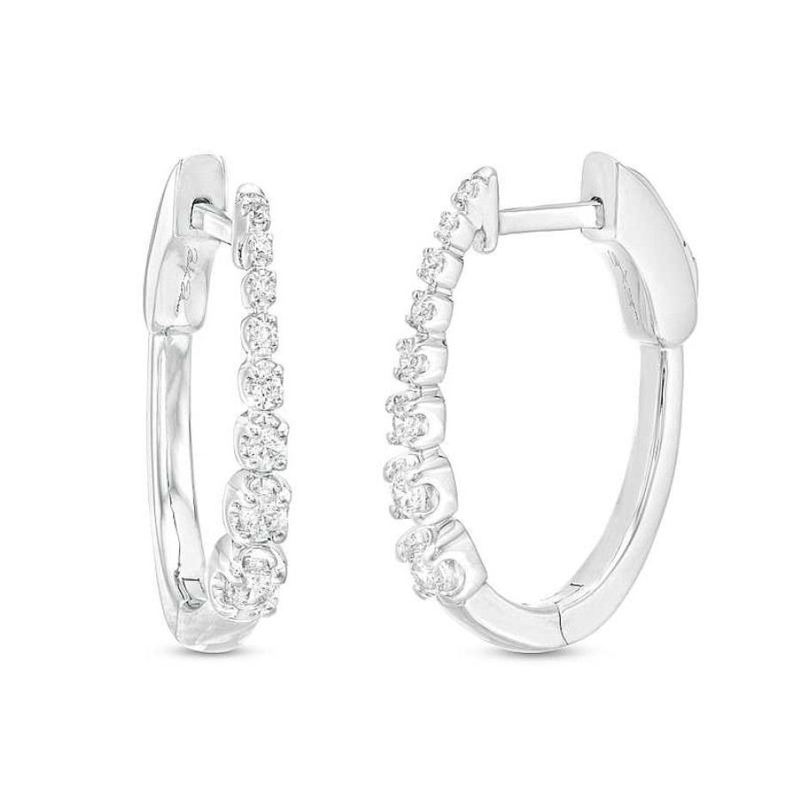 Zales Marilyn Monroe Collection 3/8 Ct. T.W. Journey Diamond Oval Hoop Earrings In 10K White Gold Earrings