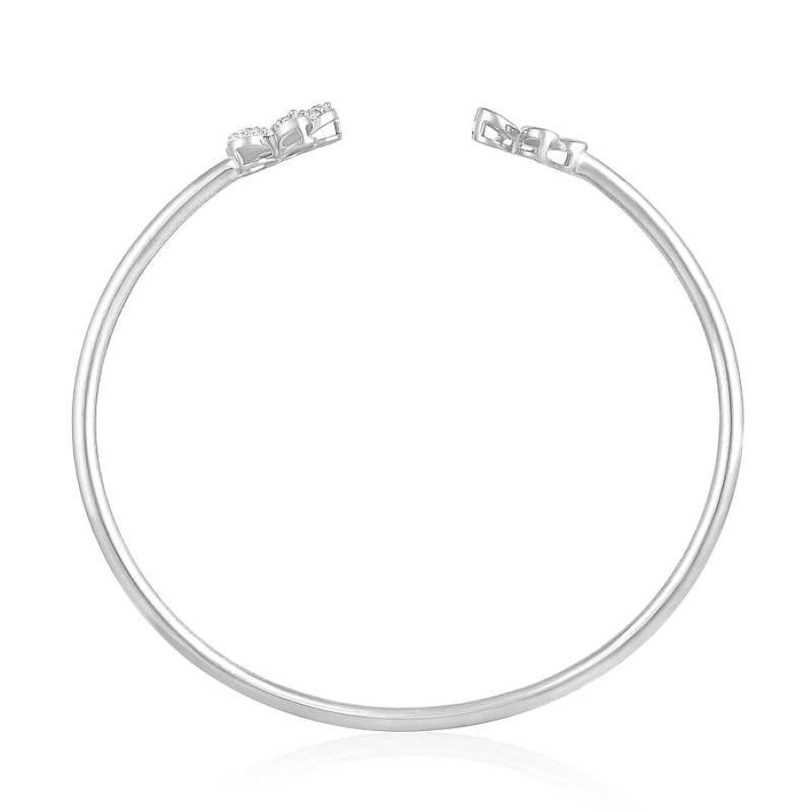 Zales 1/3 Ct. T.W. Diamond Flower Open Bangle In 10K White Gold Bracelets