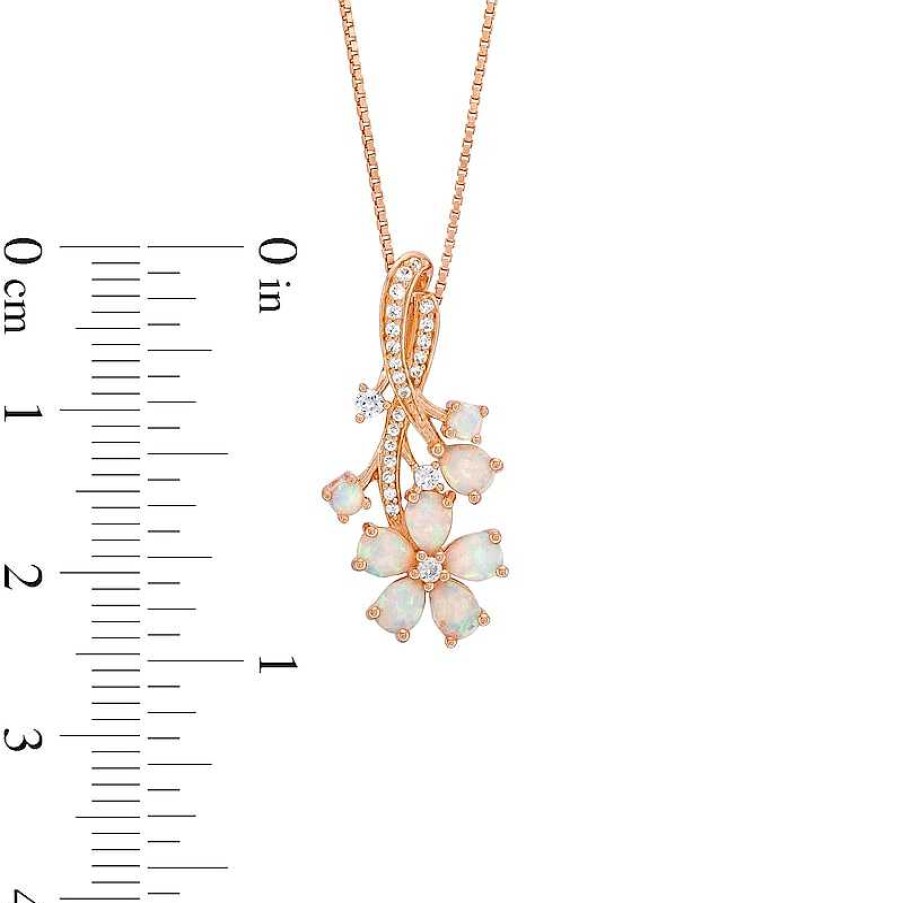 Zales Pear And Round Lab-Created Opal With 1/8 Ct. T.W. Diamond Flower Drop Pendant In Sterling Silver With Rose Gold Plate Necklaces