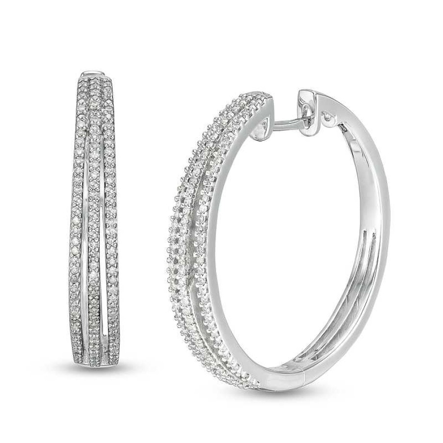 Zales 1/2 Ct. T.W. Diamond Split Triple Row Hoop Earrings In Sterling Silver Earrings