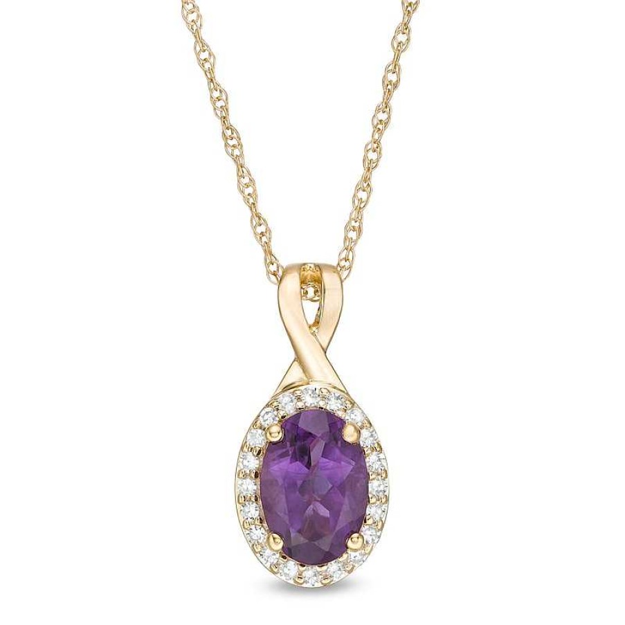 Zales Oval Amethyst And 1/15 Ct. T.W. Diamond Frame Pendant In 10K Gold Necklaces