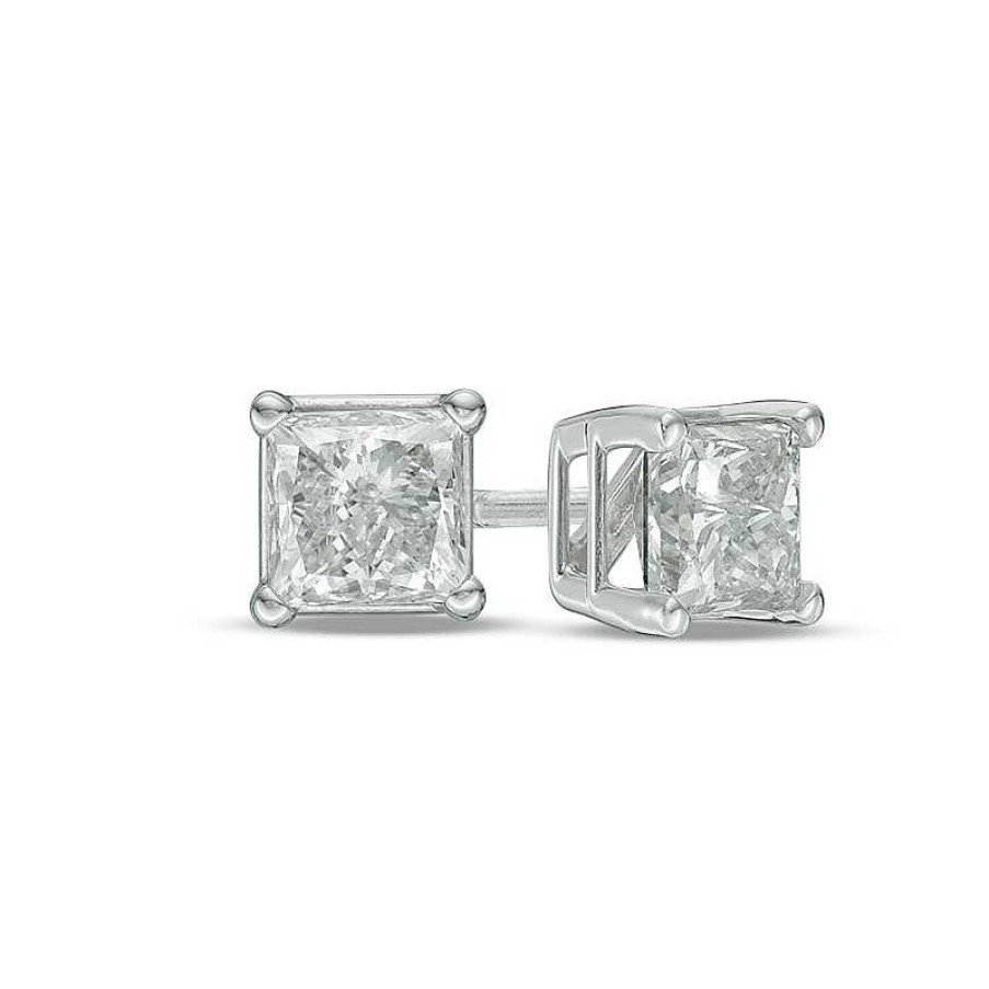 Zales 1 Ct. T.W. Princess-Cut Diamond Solitaire Stud Earrings In 14K White Gold (J/I3) Earrings