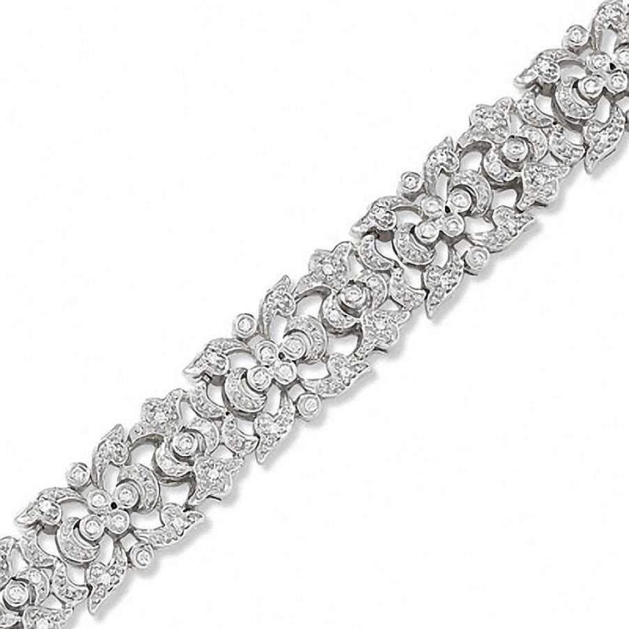 Zales 1/2 Ct. T.W. Diamond Vintage-Style Scroll Bracelet In Sterling Silver Bracelets