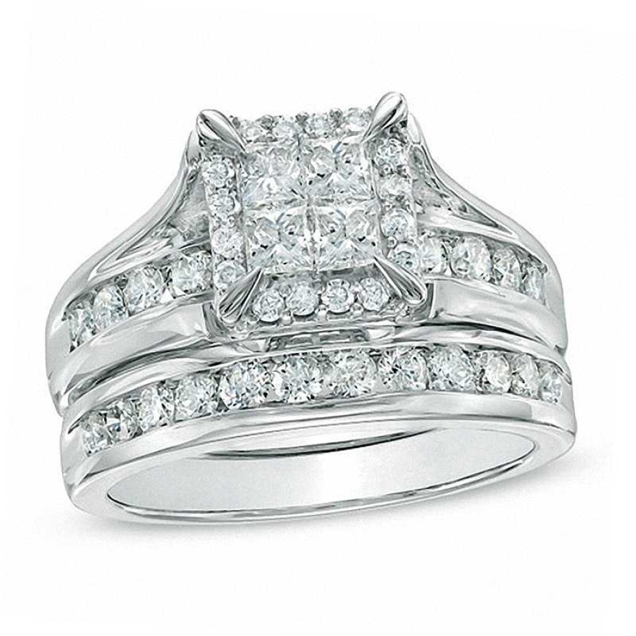 Zales 1-1/2 Ct. T.W. Quad Princess-Cut Diamond Bridal Set In 14K White Gold Rings