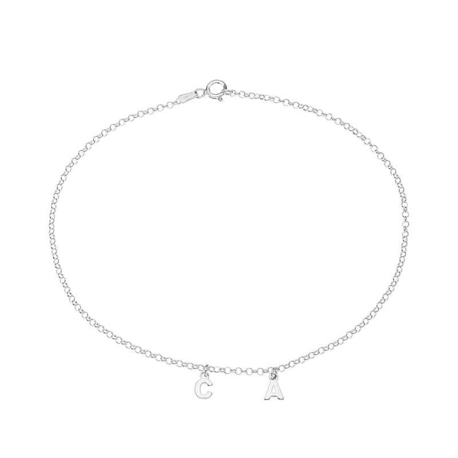 Zales Uppercase Double Initial Charm Anklet In Sterling Silver (2 Initials) - 10" Bracelets