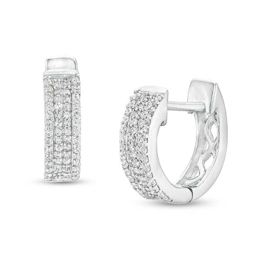 Zales Men'S 1/4 Ct. T.W. Diamond Huggie Hoop Earrings In 10K White Gold Earrings