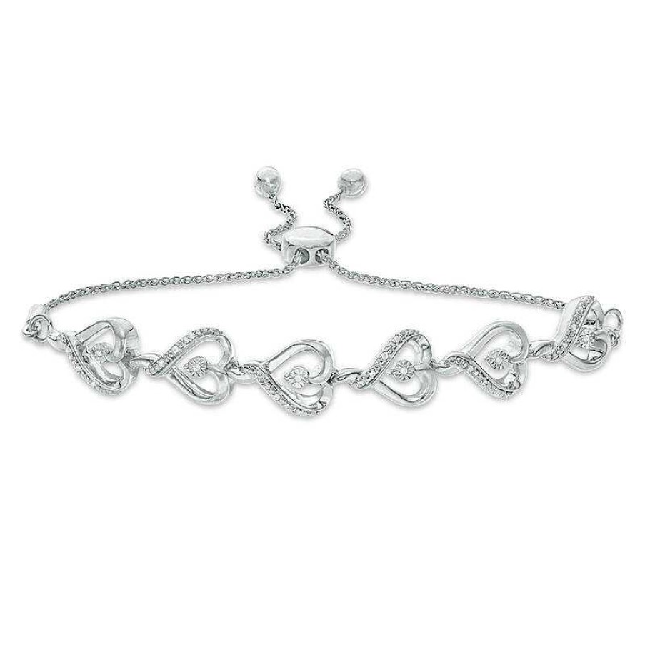 Zales 1/15 Ct. T.W. Diamond Sideways Heart Link Bolo Bracelet In Sterling Silver - 9.5" Bracelets