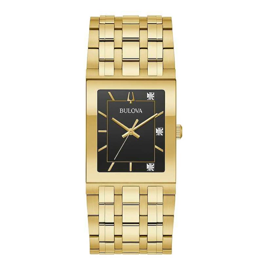 Bulova Men'S Bulova Quadra Marc Anthony Diamond Accent Gold-Tone Watch With Black Square Dial (Model: 97D132) Watches