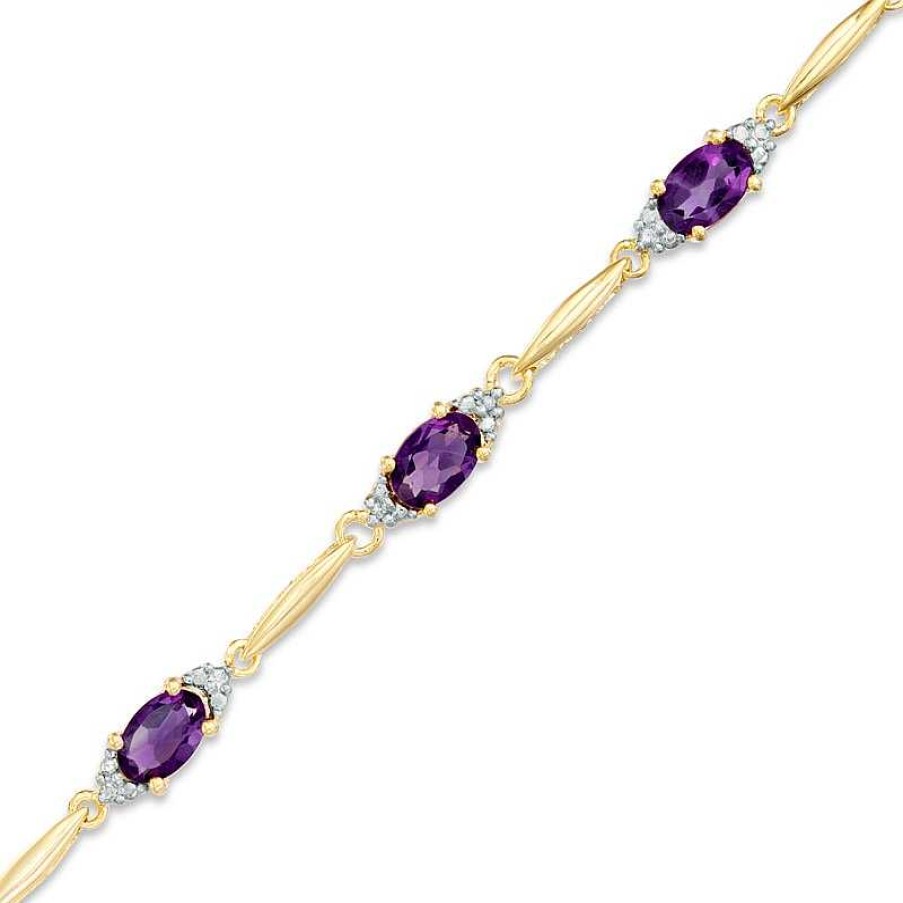 Zales Oval Amethyst And Diamond Accent Bracelet In 10K Gold Vermeil - 7.25" Bracelets