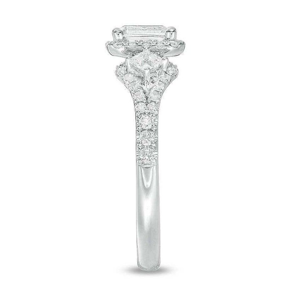 Zales 1 Ct. T.W. Certified Emerald-Cut Diamond Frame Past Present Future® Ornate Engagement Ring In 14K White Gold (I/I1) Rings