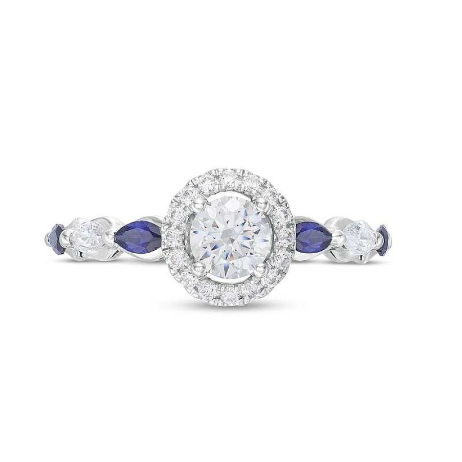 Zales Vera Wang Love Collection 3/4 Ct. T.W. Diamond And Marquise Blue Sapphire Engagement Ring In 14K White Gold Rings