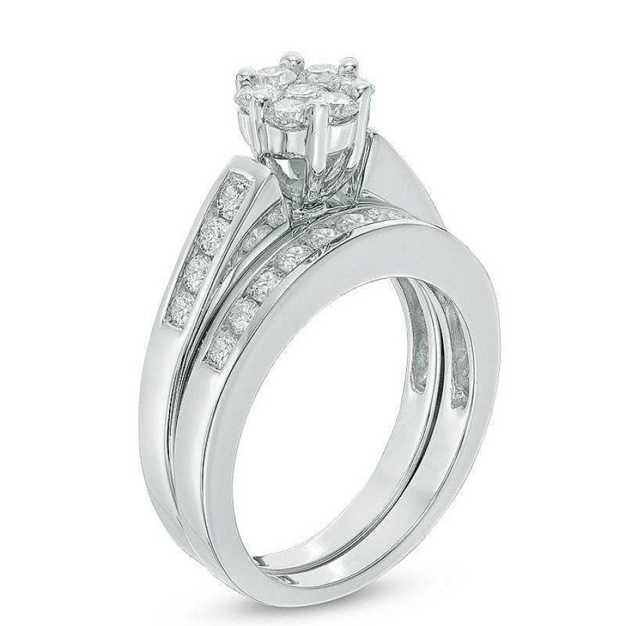 Zales 1 Ct. T.W. Multi-Diamond Flower Bridal Set In 10K White Gold Rings