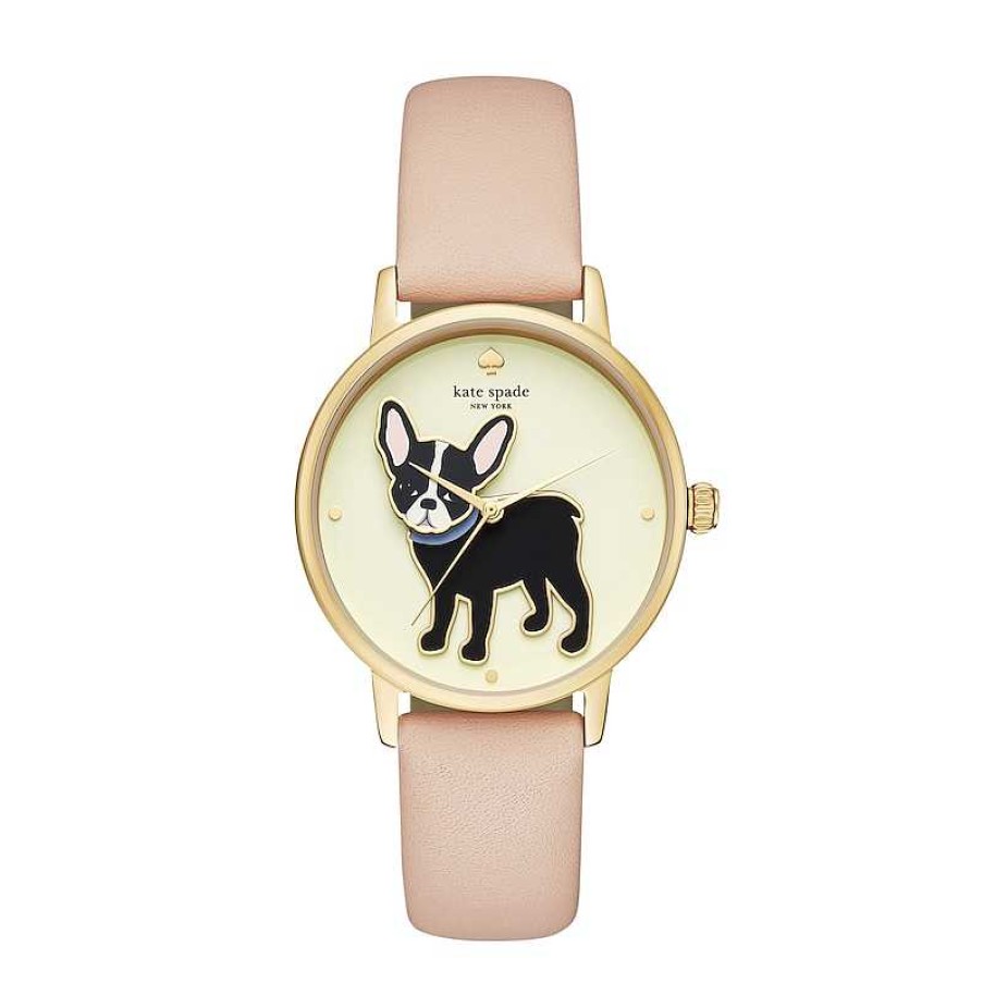 Kate Spade Ladies' Kate Spade Grand Metro Gold-Tone Ip French Bulldog Pink Leather Strap Watch With Champagne Dial (Model: Ksw1345) Watches