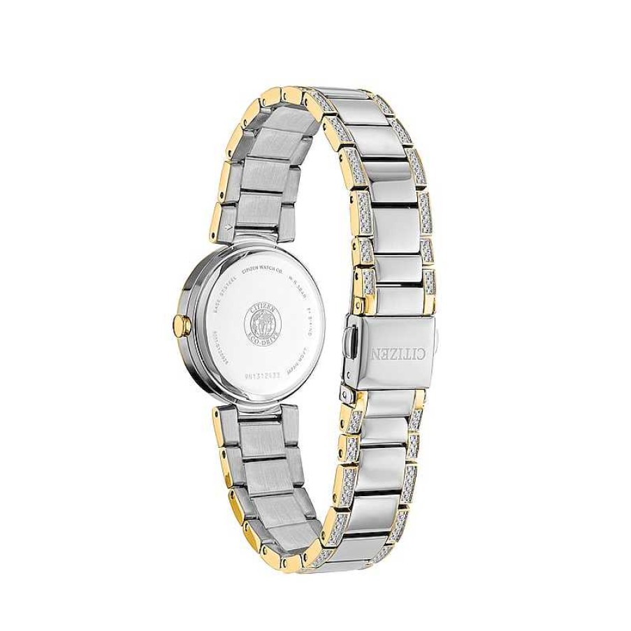 Citizen Ladies' Citizen Eco-Drive® Crystal Accent Two-Tone Watch With Mother-Of-Pearl Dial (Model: Em0844-58D) Watches