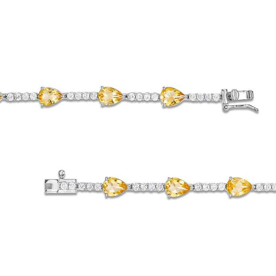 Zales Pear-Shaped Citrine And White Lab-Created Sapphire Station Line Bracelet In Sterling Silver - 7.25" Bracelets