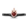 Zales Enchanted Disney Garnet And 1/6 Ct. T.W. Diamond Bow And Heart With Dagger Ring Set In Sterling Silver And Rose Gold Rings