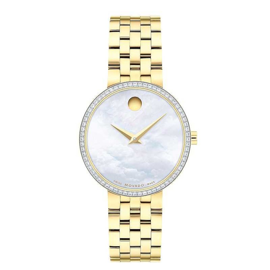 Movado Ladies' Movado Museum® Classic 1/4 Ct. T.W. Diamond Gold-Tone Pvd Watch With Mother-Of-Pearl Dial (Model: 0607815) Watches